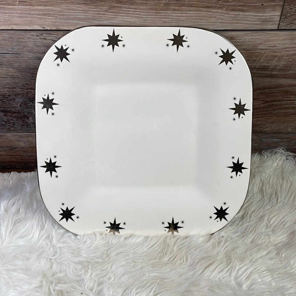 Bath and Body Works Holiday Serving Plate, Vintage 1999, White w/Stars 11 1/2”